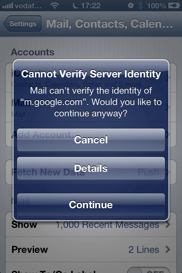 iPhone: Cannot Verify Server Identity