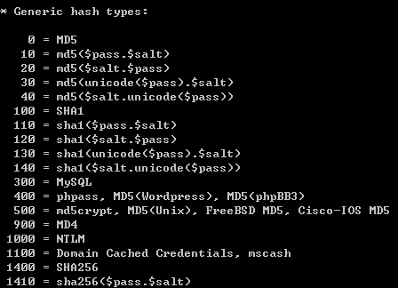 HashCat 指定HASH类型